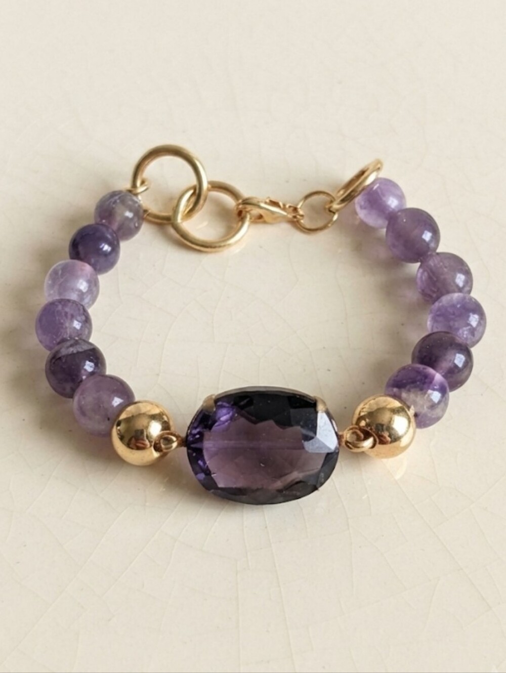 5.35 Carats Natural Amethyst  In Classic Sophisticated Gold Plated Bracelet